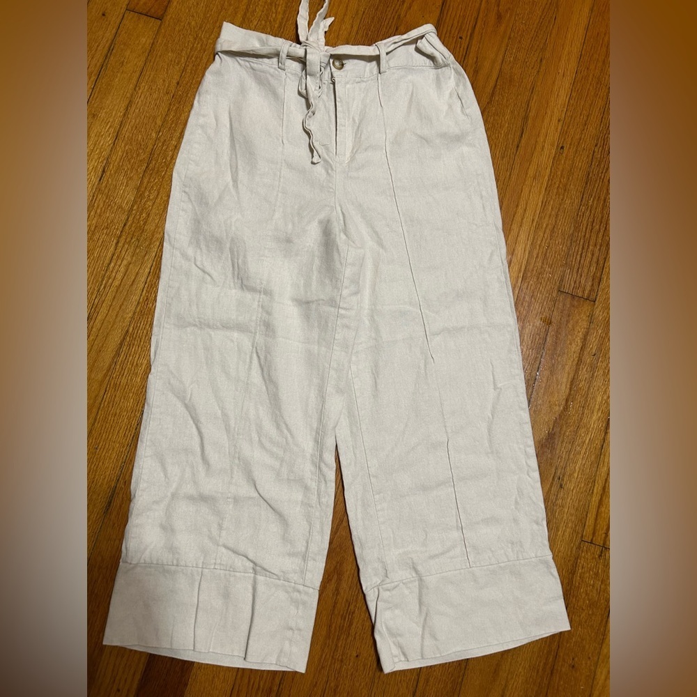 Joie Wide Leg Cropped Pants Linen Blend Cream Colored Size Small - Picture 6 of 11
